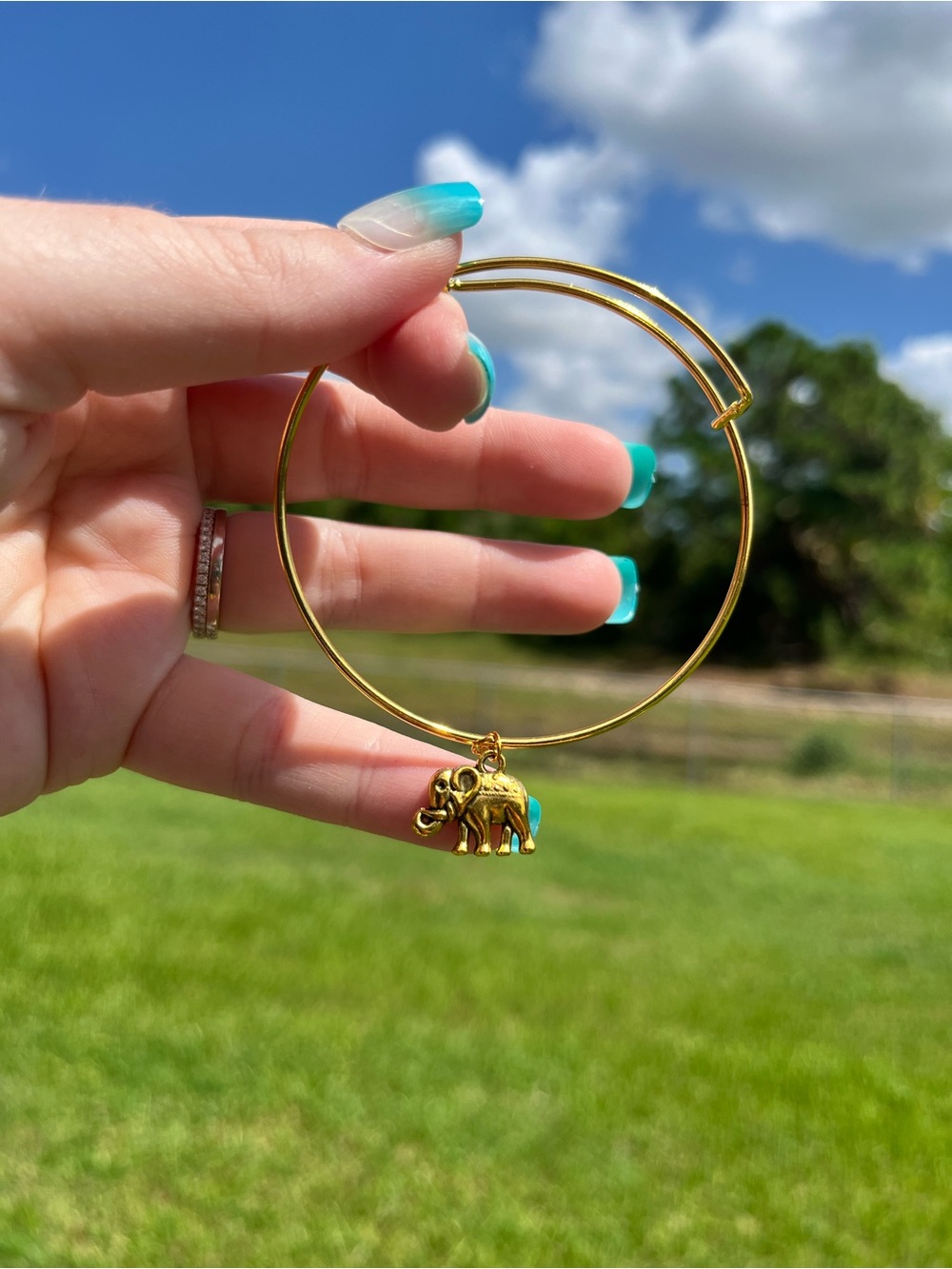 Handmade Gold Elephant Charm Bangle Bracelet - Women Jewelry